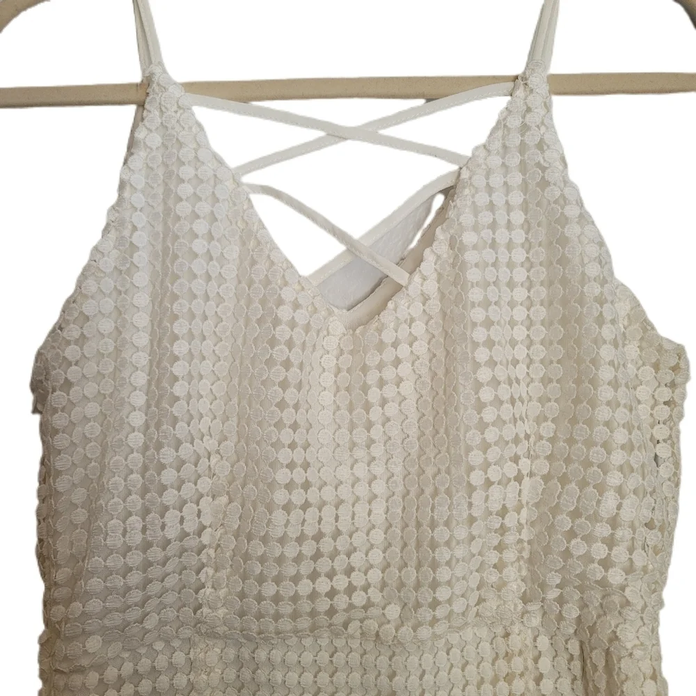 Soieblu Dress L Large Ivory Sleeveless Eyelet - Picture 7 of 9